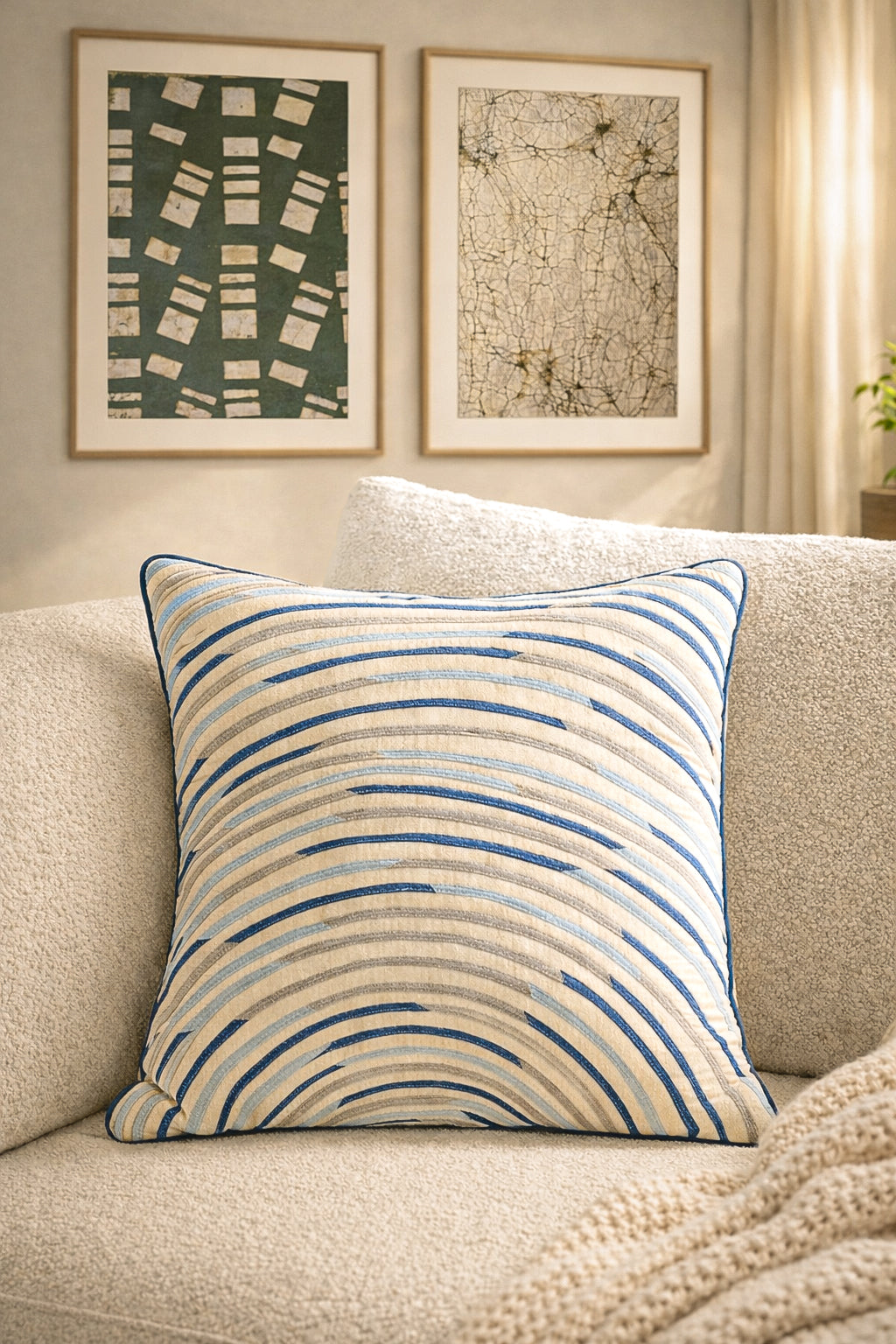 Blue Shine Appliqué Throw Pillow
