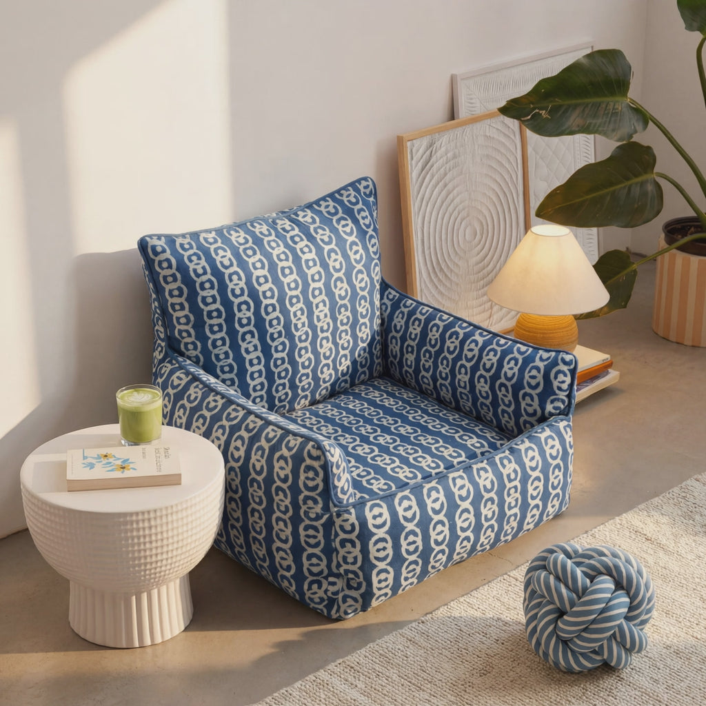 Mini Soft Floor Lounge seating - Indigo Dabu Print